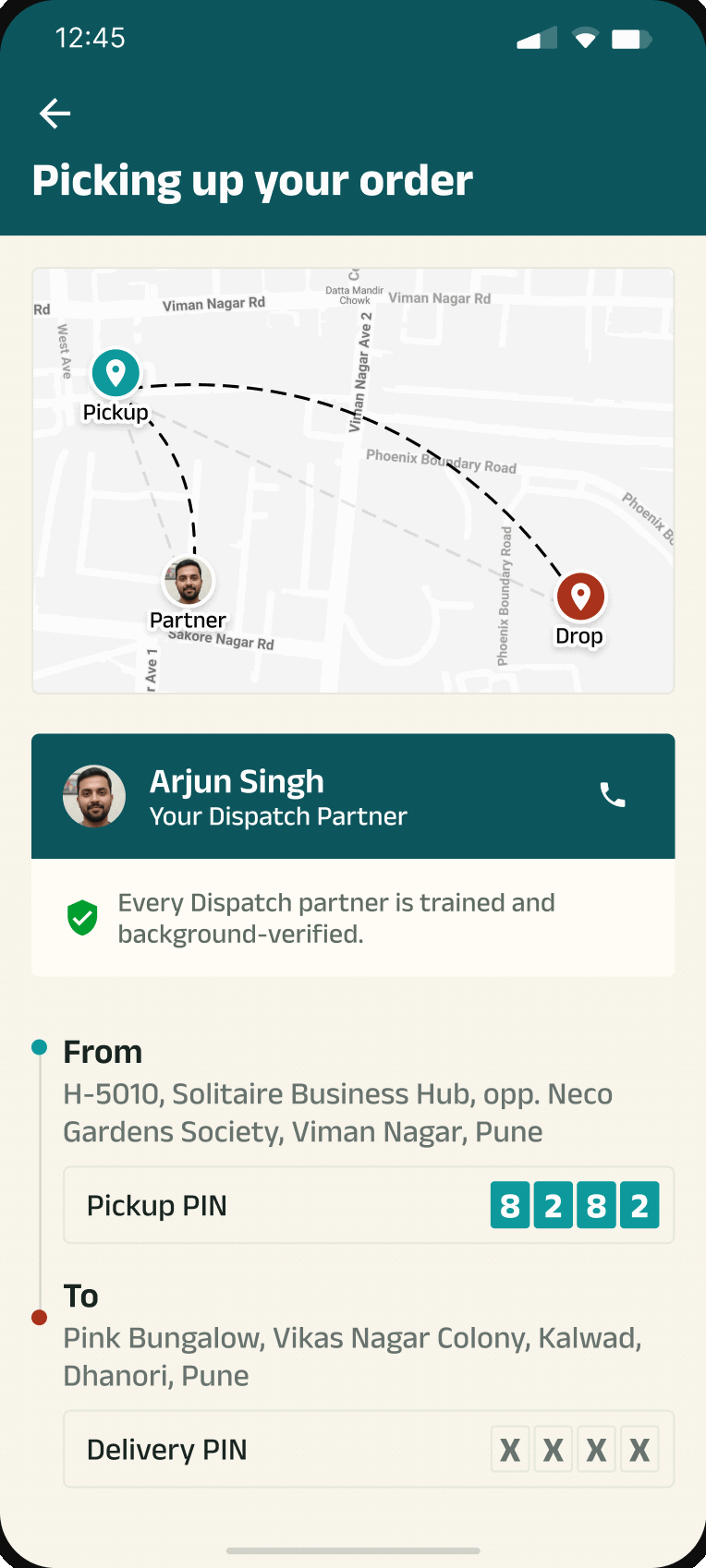 Dispatch mobile app picking up an order